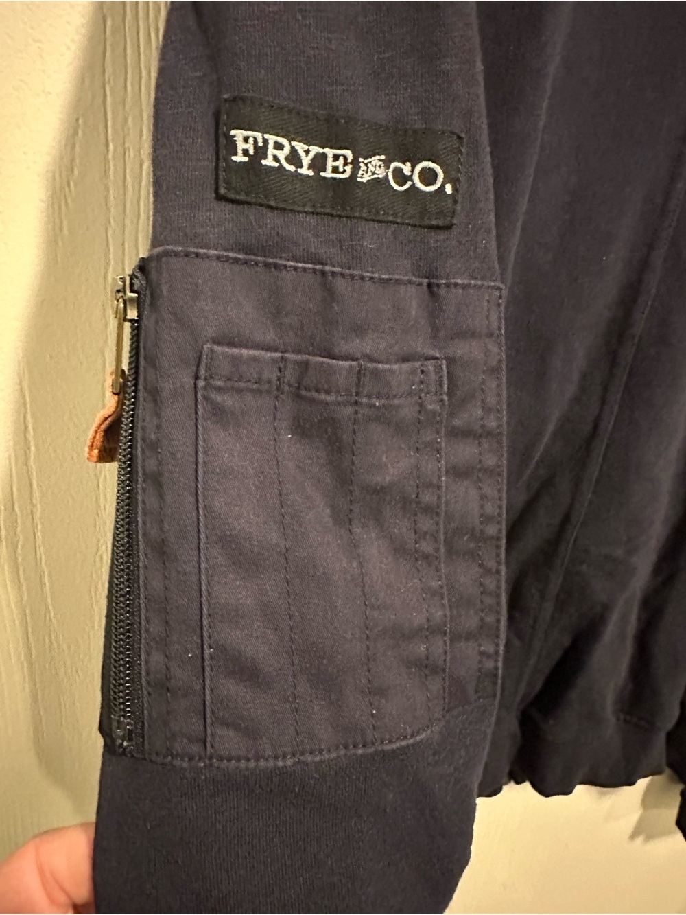 Frye Navy Ribbed Zip-Up Bomber Jacket - Picture 5 of 5